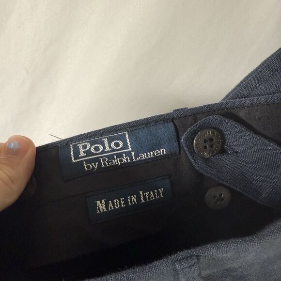 Polo by Ralph Lauren 100% Flax Pants 36 Blue Pleated Blue Label Linen Made Italy - Picture 6 of 11